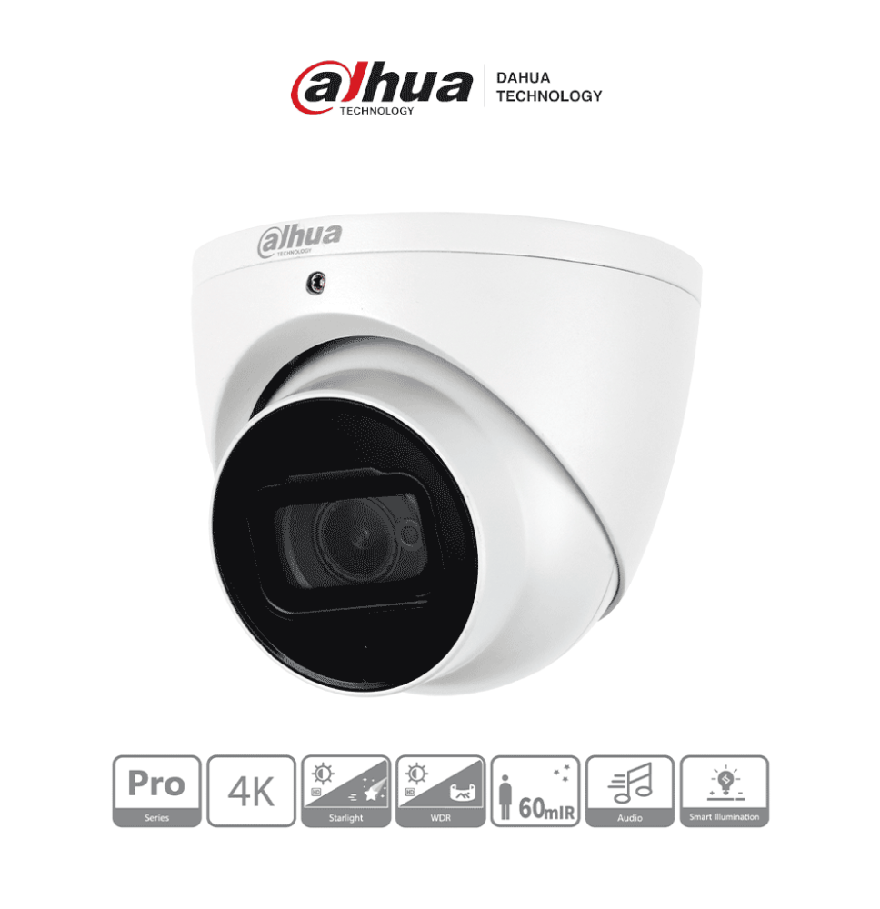 DAHUA HDW2802T-A - Cámara Domo EyeBall 4K Starlight de 8 MP lente de 2.8 mm IR de 5 DAHUA HDW2802T-A - Cámara Domo EyeBall 4K Starlight de 8 MP lente de 2.8 mm IR de 5