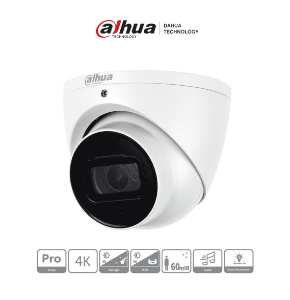 DAHUA HDW2802T-A - Cámara Domo EyeBall 4K Starlight de 8 MP  lente de 2.8 mm  IR de 5