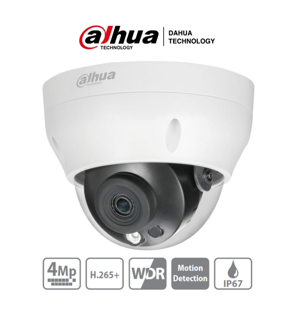 DAHUA IPC-HDPW1431R1-S4 - Camara IP Domo de 4 Megapixeles/ Lente de 2.8mm/ IR de 30 M