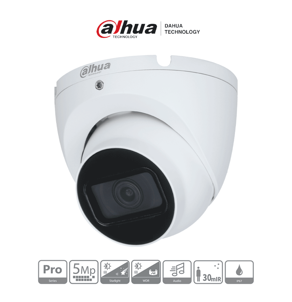 DAHUA HAC-HDW2501TLM-A -  Cámara Domo 5MP  Serie Pro con lente de 2.8mm y ángulo de 1