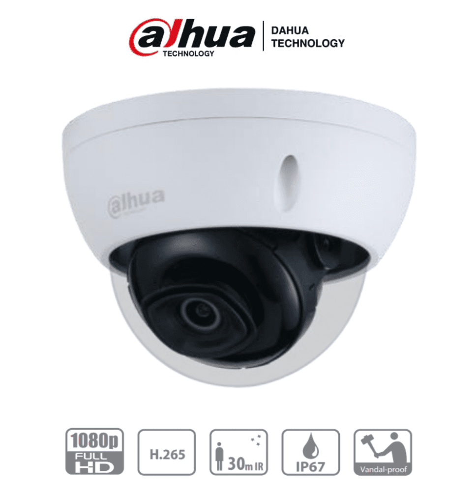 DAHUA IPC-HDBW1230E- Camara IP Domo Antivandalica de 2 Megapixeles/ Lente de 2.8 mm/