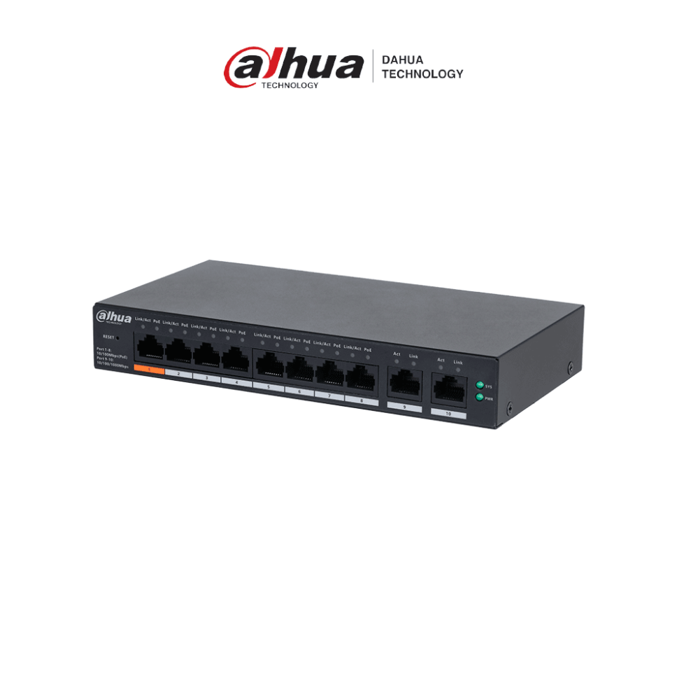 DAHUA DH-CS4010-8ET-60 Switch Poe de 8 Puertos / Poe Inteligente/ 60Watts Totales/ 2