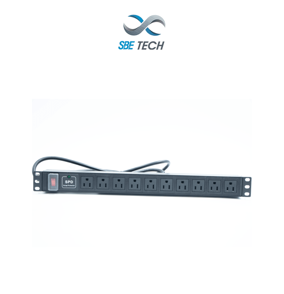 SBETECH SBE-TC010SPV -  PDU horizontal con 10 contactos polarizados  supresor de pico