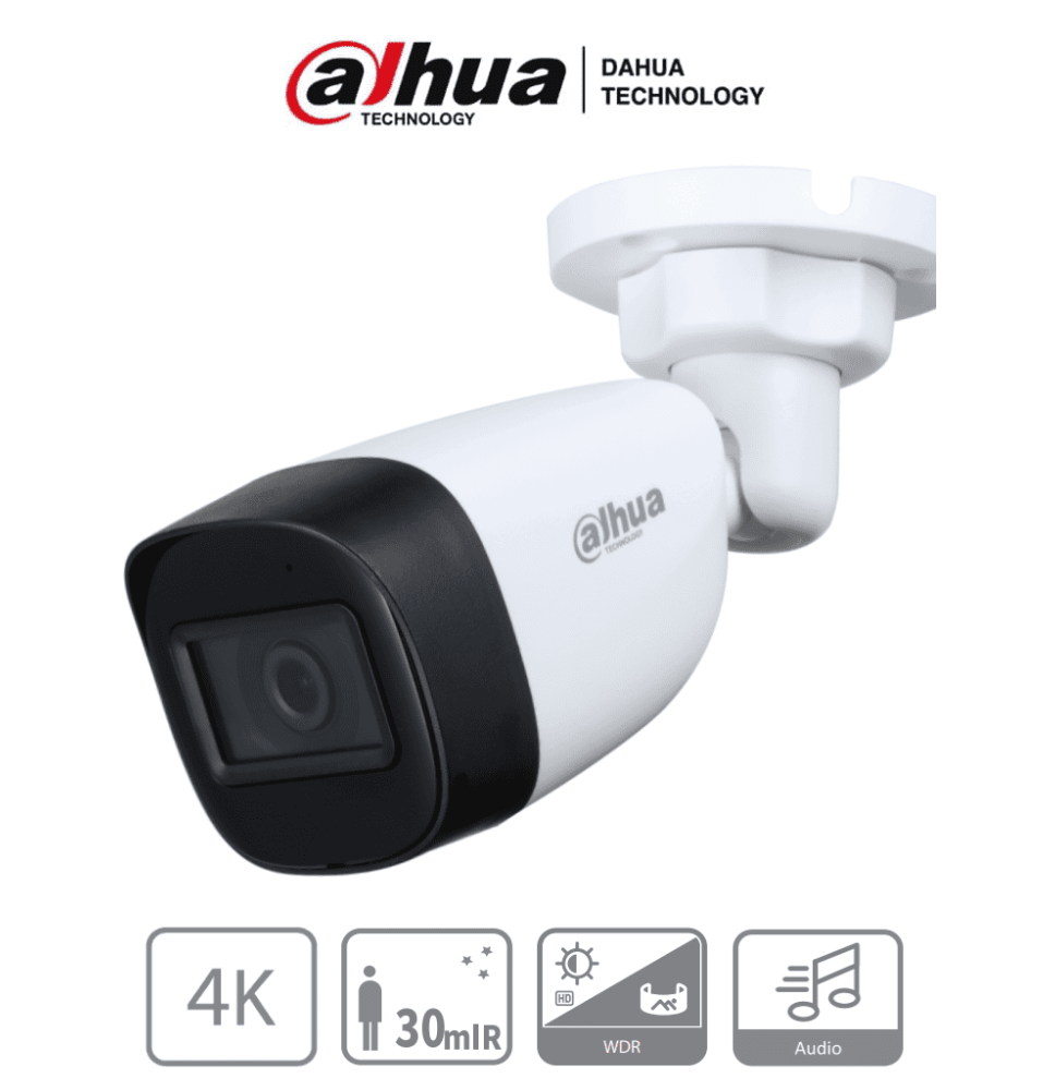 DAHUA HAC-HFW1801CN-A-0280B-S2 - Cámara Bullet 4k con Micrófono Integrado/ 8 Megapixe