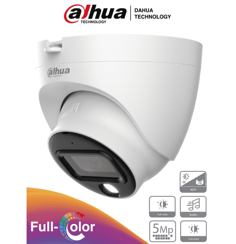 DAHUA HAC-HDW1509TLQ-A-LED - Cámara Domo Full Color de 5 MP con micrófono integrado y