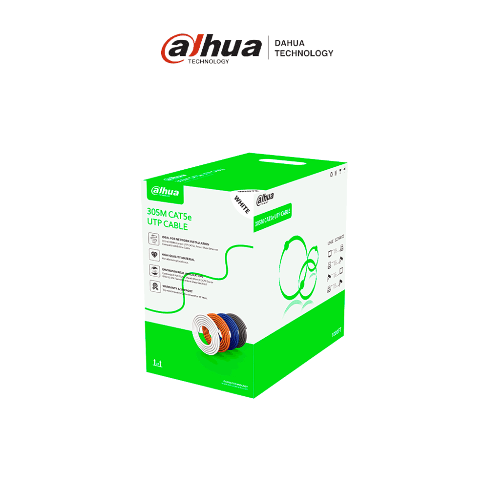 DAHUA PFM922I-5EUN-C -Bobina de cable UTP Cat5e de 305 metros  color blanco  ideal pa