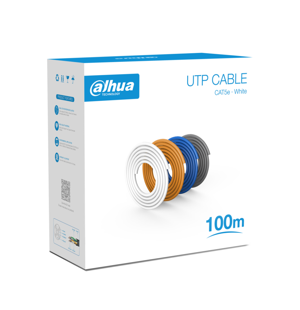 DAHUA PFM920I-5EU-U-100 - Bobina de 100 Mts de Cable UTP Cat5e/ 100% Cobre/ Color Bla