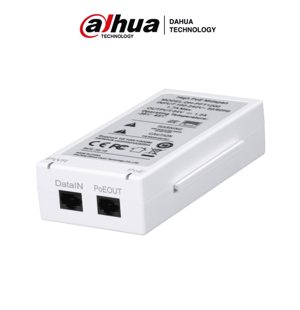 DAHUA PFT1200 - Inyector Hi-Poe Midspan Gigabit/ Soporta PoE/PoE+/ Soporta Hi-PoE 60