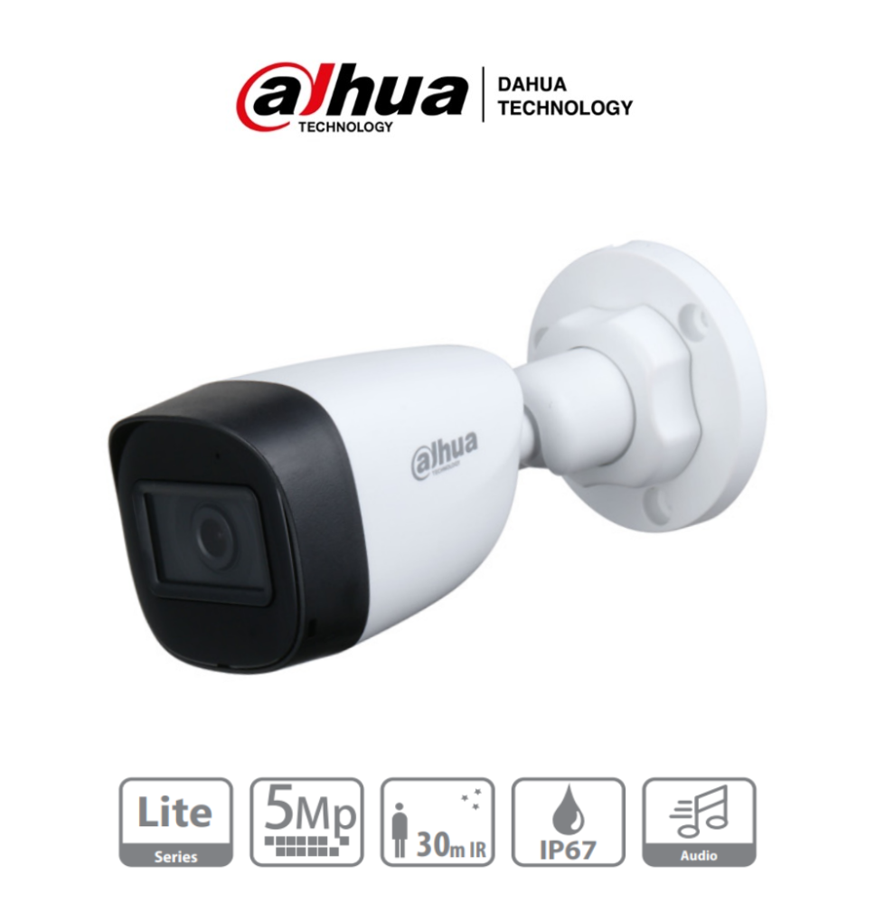 DAHUA HAC-HFW1500CN-A - Camara Bullet de 5 Megapixeles/ Microfono Integrado/ Lente de