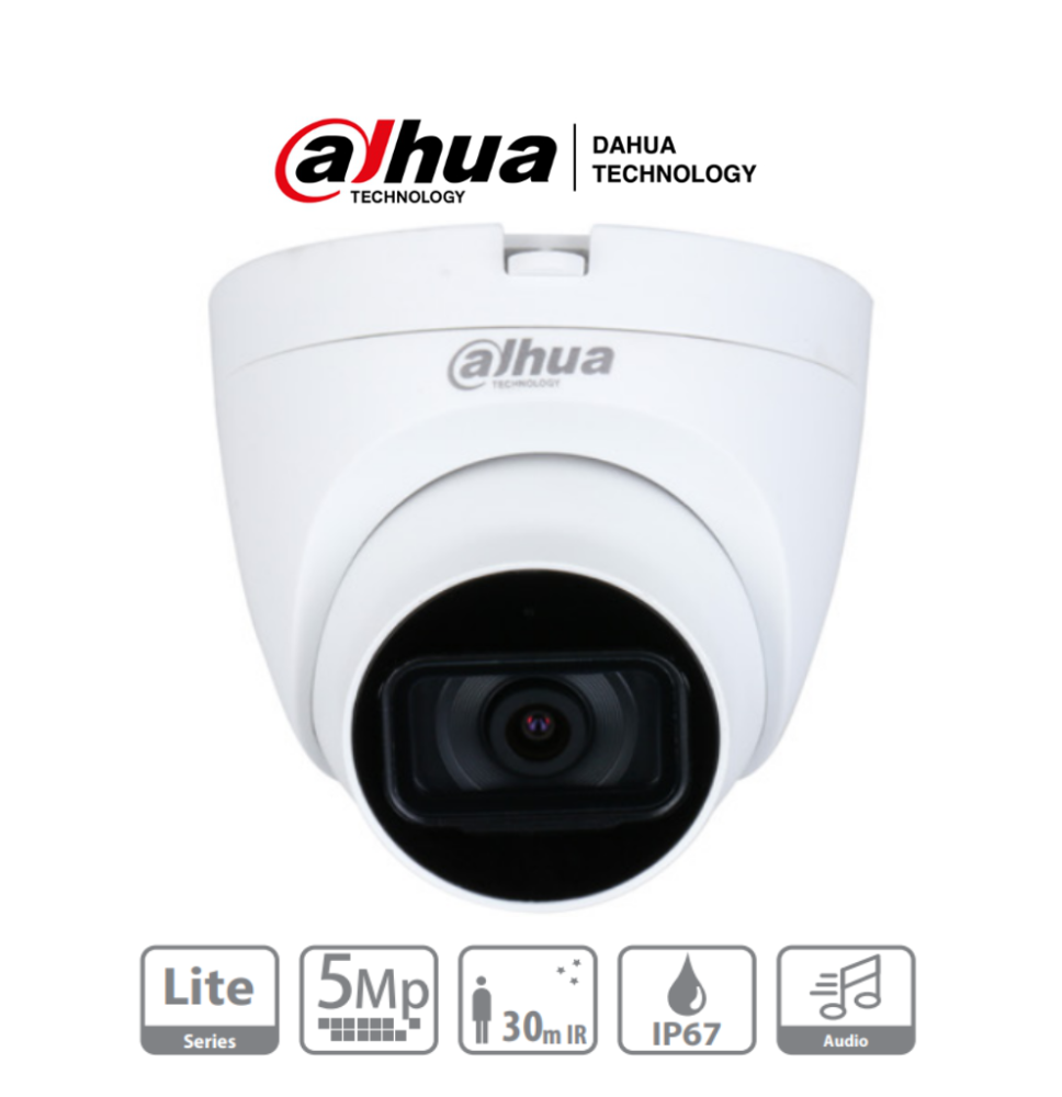 DAHUA HAC-HDW1500TLQN-A - Cámara Domo de 5 MP con micrófono integrado y lente de 2.8