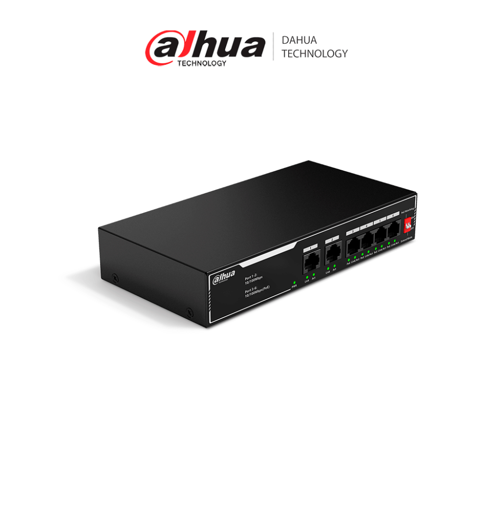 DAHUA  DH-SF1006LP - Switch PoE de 6 Puertos Fast Ethernet/ 4 Puertos PoE 10/100/ 36