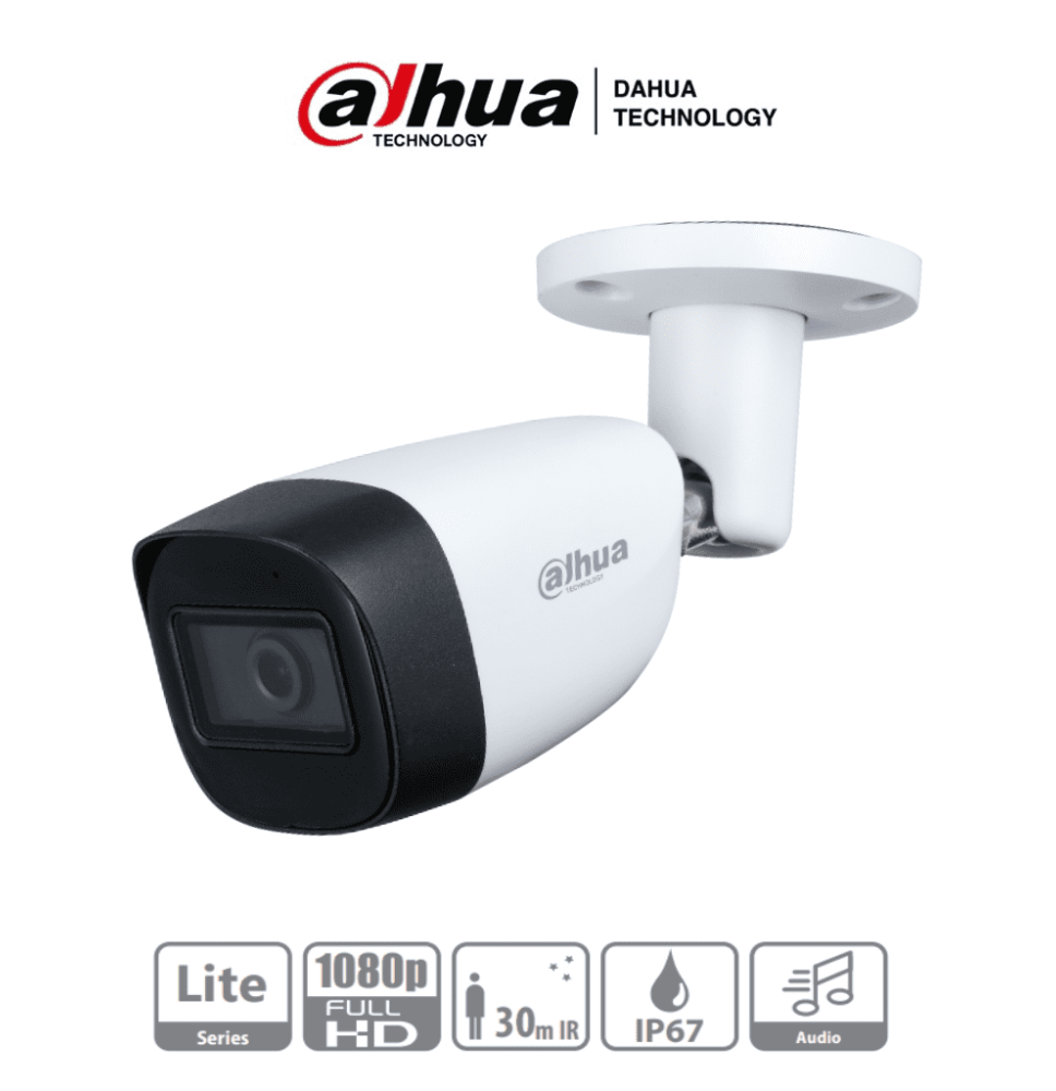 DAHUA HAC-HFW1200CMN-A- Camara Bullet 1080p/ Lente de 2.8 mm/ Microfono Integrado/ 10