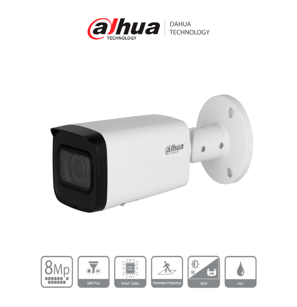DAHUA DH-IPC-HFW2841T-ZS Cámara IP Bullet de 8 Megapíxeles/ Motorizado/ IR de 60 Mts/ DAHUA DH-IPC-HFW2841T-ZS Cámara IP Bullet de 8 Megapíxeles/ Motorizado/ IR de 60 Mts/